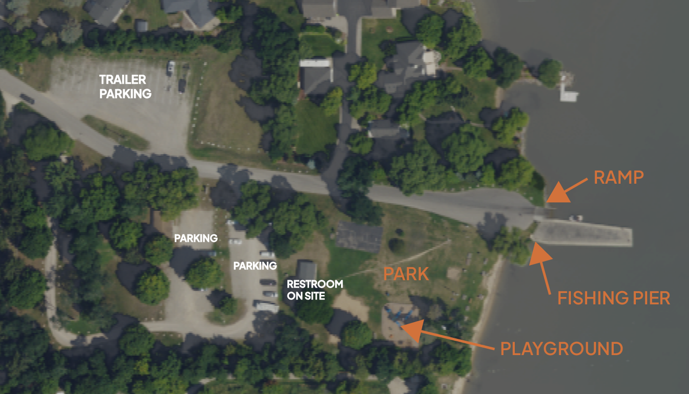 Annotated aerial diagram of Torch Lake Township Boat Ramp