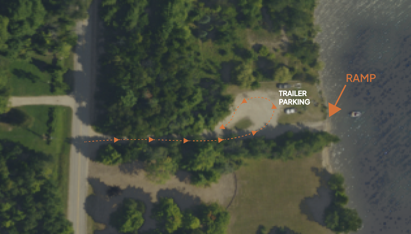 Annotated aerial diagram of Waring Road Boat Launch